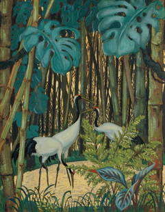 Jessie Arms Botke (1883-1971): Jungle: Jessie Arms Botke 1883-1971 Jungle oil and gold leaf on board signed lower right, titled to verso 10 1/4 x 8 1/4 in. (26 x 21 cm.), Frame: 15 1/2 x 13 1/2 in. (39.4 x 34.3 cm.) Provenance: with George