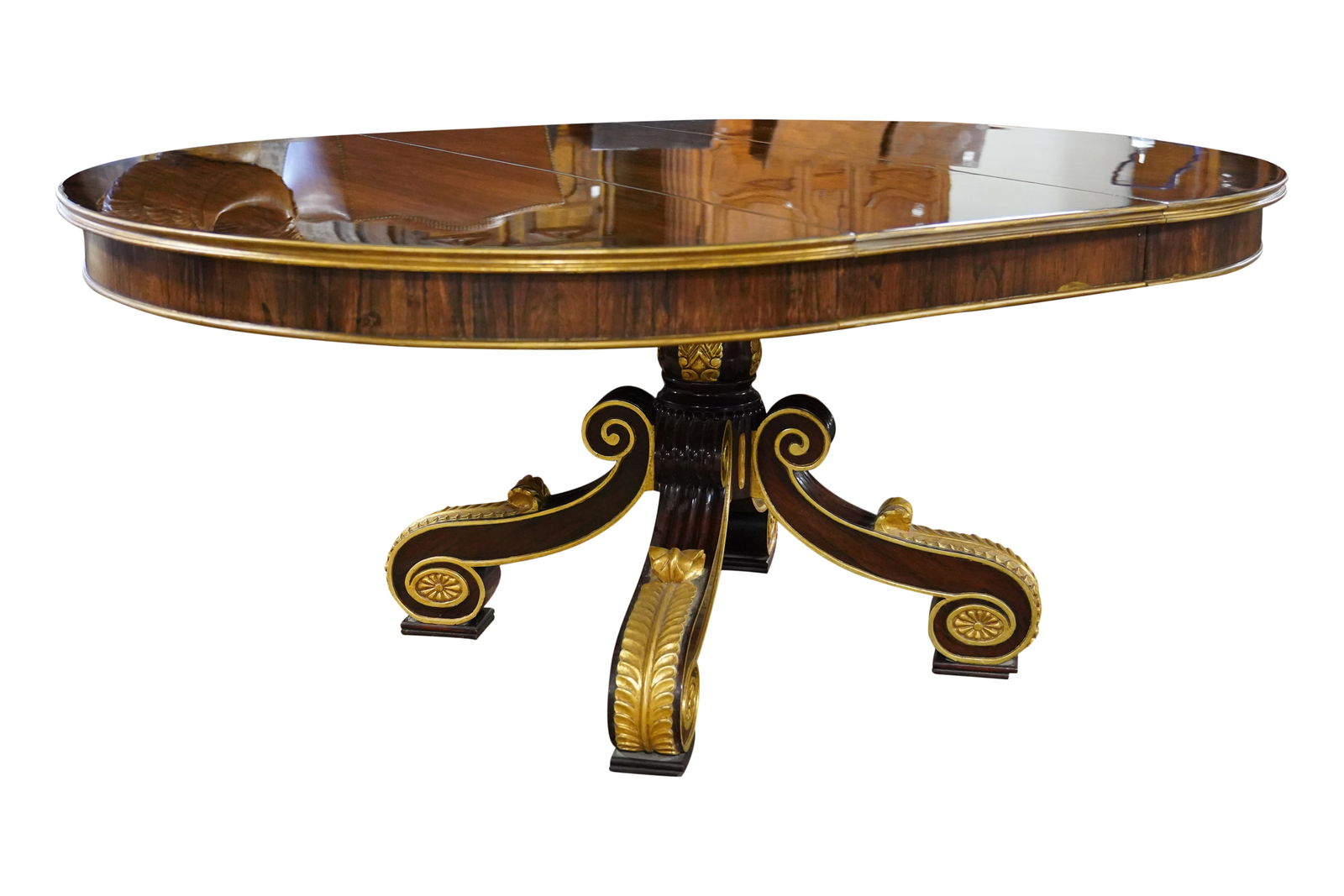 L. Rossi: Fine Neoclassic Style Parcel-Gilt Rosewood Veneered Racetrack Dining Table (1 of 14)