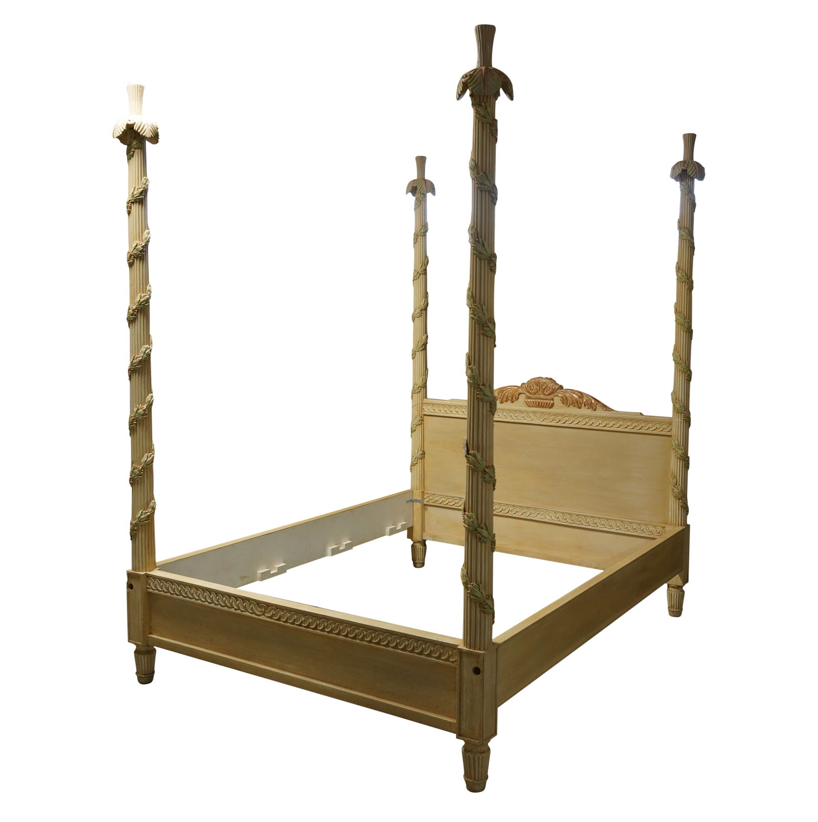 L. Rossi: Neoclassical-Style Carved and Painted Poster Bed (1 of 12)