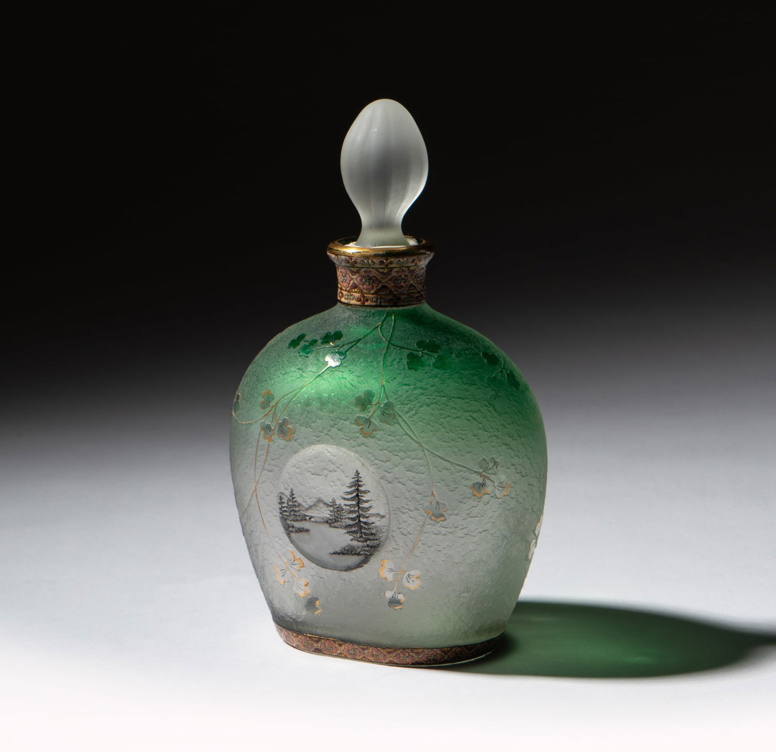 Daum Nancy Gilt and Enameled Green Glass Bottle (1 of 12)