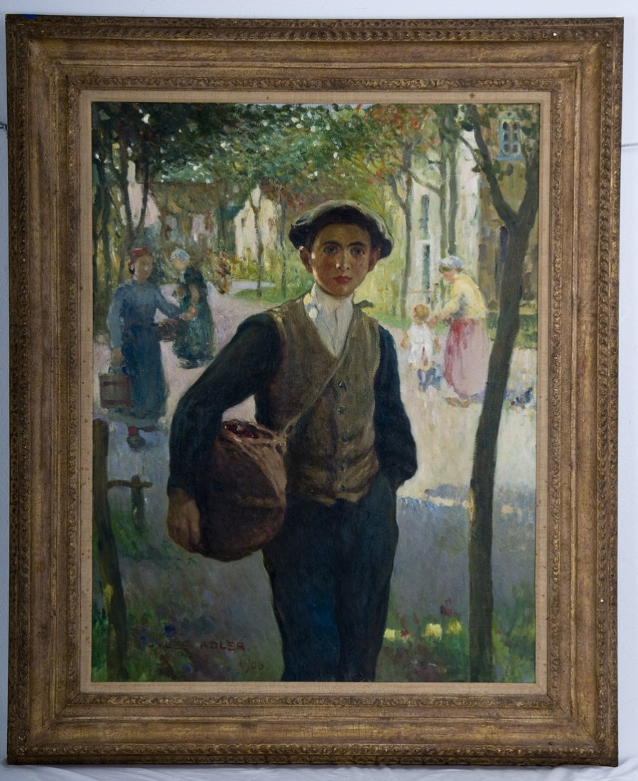JULES ADLER: "PORTRAIT OF A YOUNG BOY": circa 1906 oil on canvas signed and dated lower left 39 x 30 inches