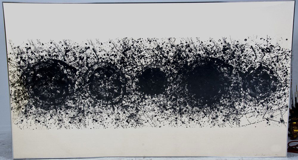 SAM FRANCIS: "STRAIGHT LINE OF THE SUN": circa 1975 lithograph signed and numbered 18/32 in pencil lower right 50 x 90 inches