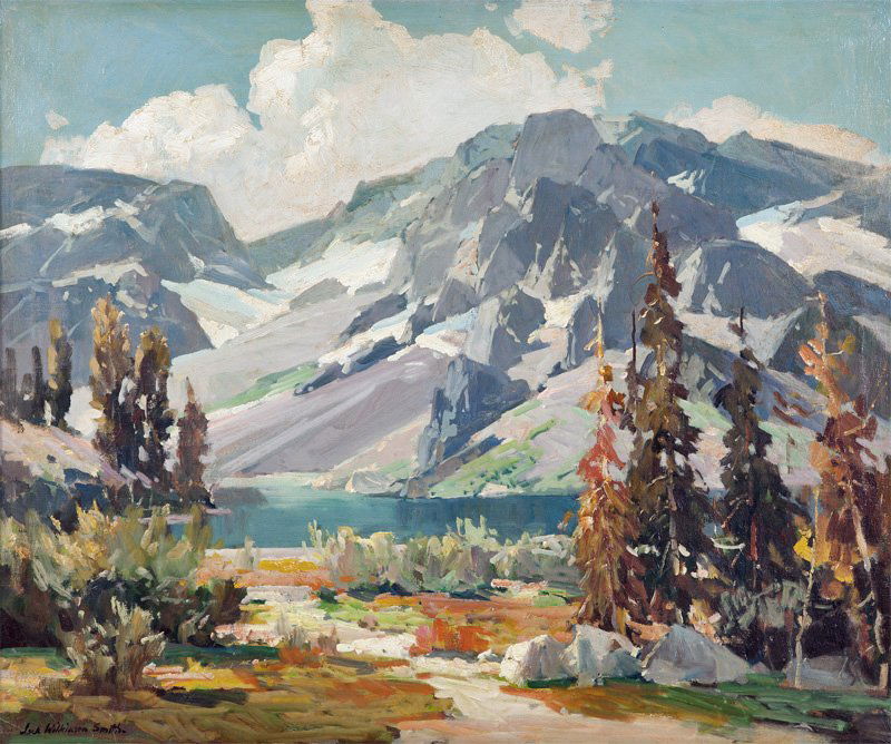 JACK WILKINSON SMITH: "IN THE HIGH SIERRAS": oil on canvas signed lower left titled and signed verso on cardboard 26 x 32 inches