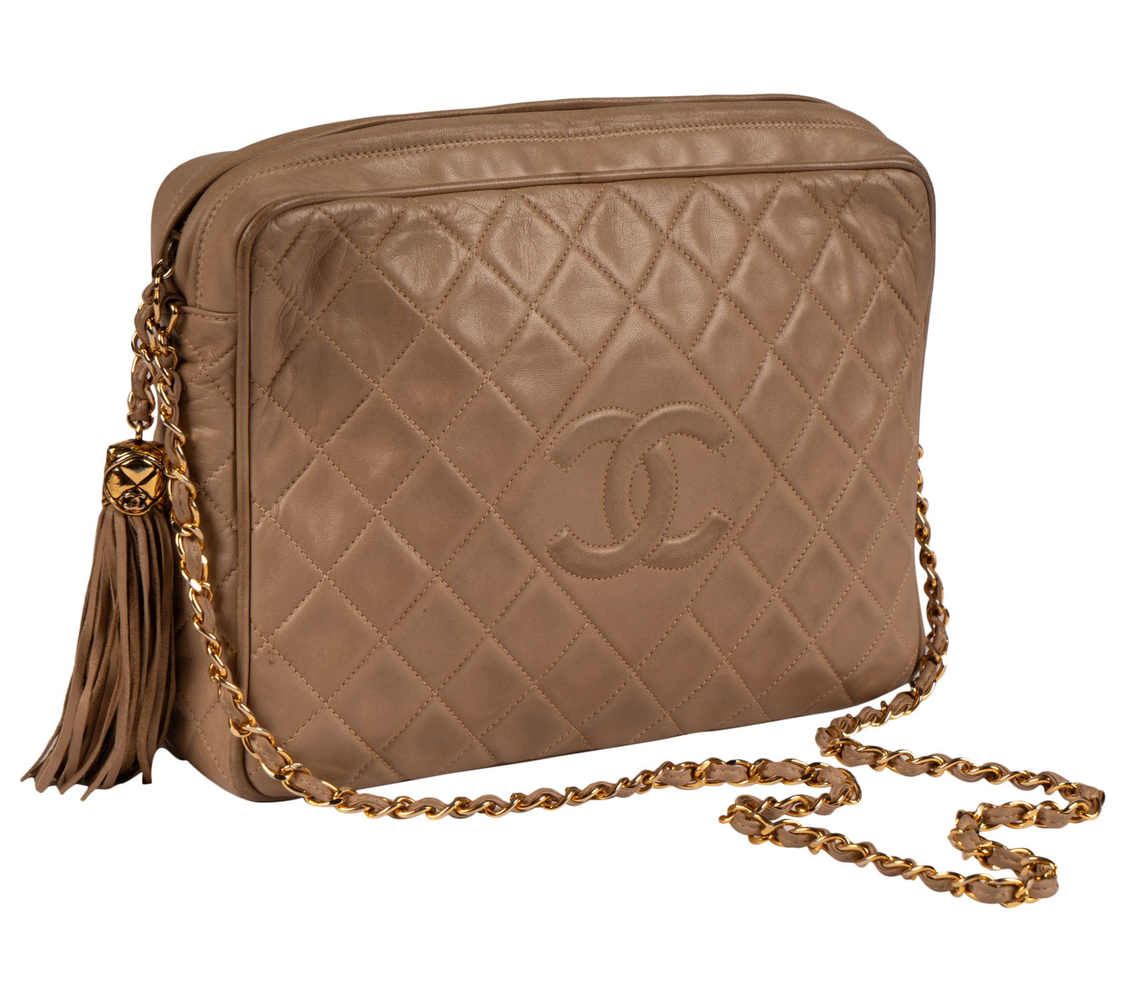 A Vintage Chanel Quilted Beige Leather Purse (1 of 9)