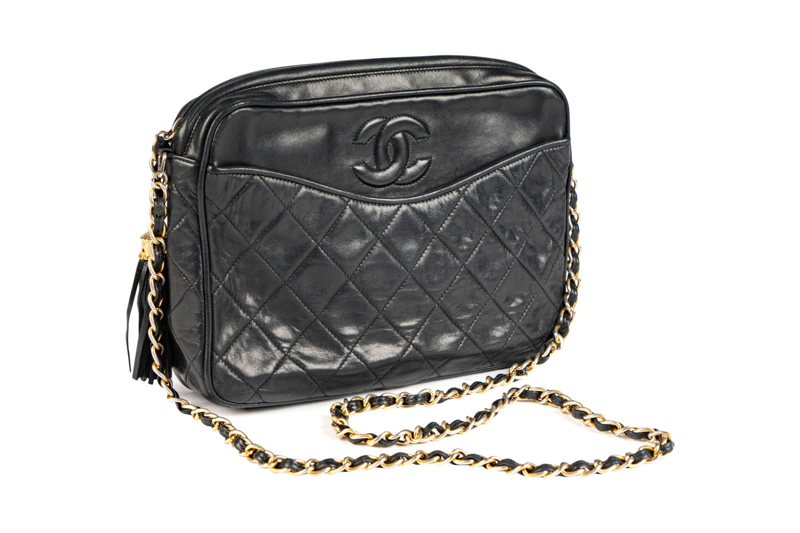 A Vintage Chanel Black Leather Crossbody Bag (1 of 11)