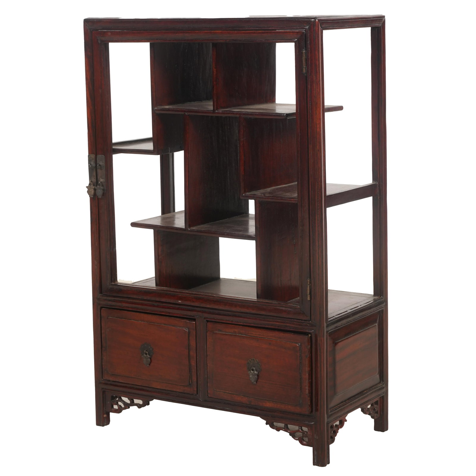 A Chinese Hardwood Snuff Bottle Cabinet: 20th century 21 1/2 x 14 x 7 in. (54.6 x 35.6 x 17.8 cm.)