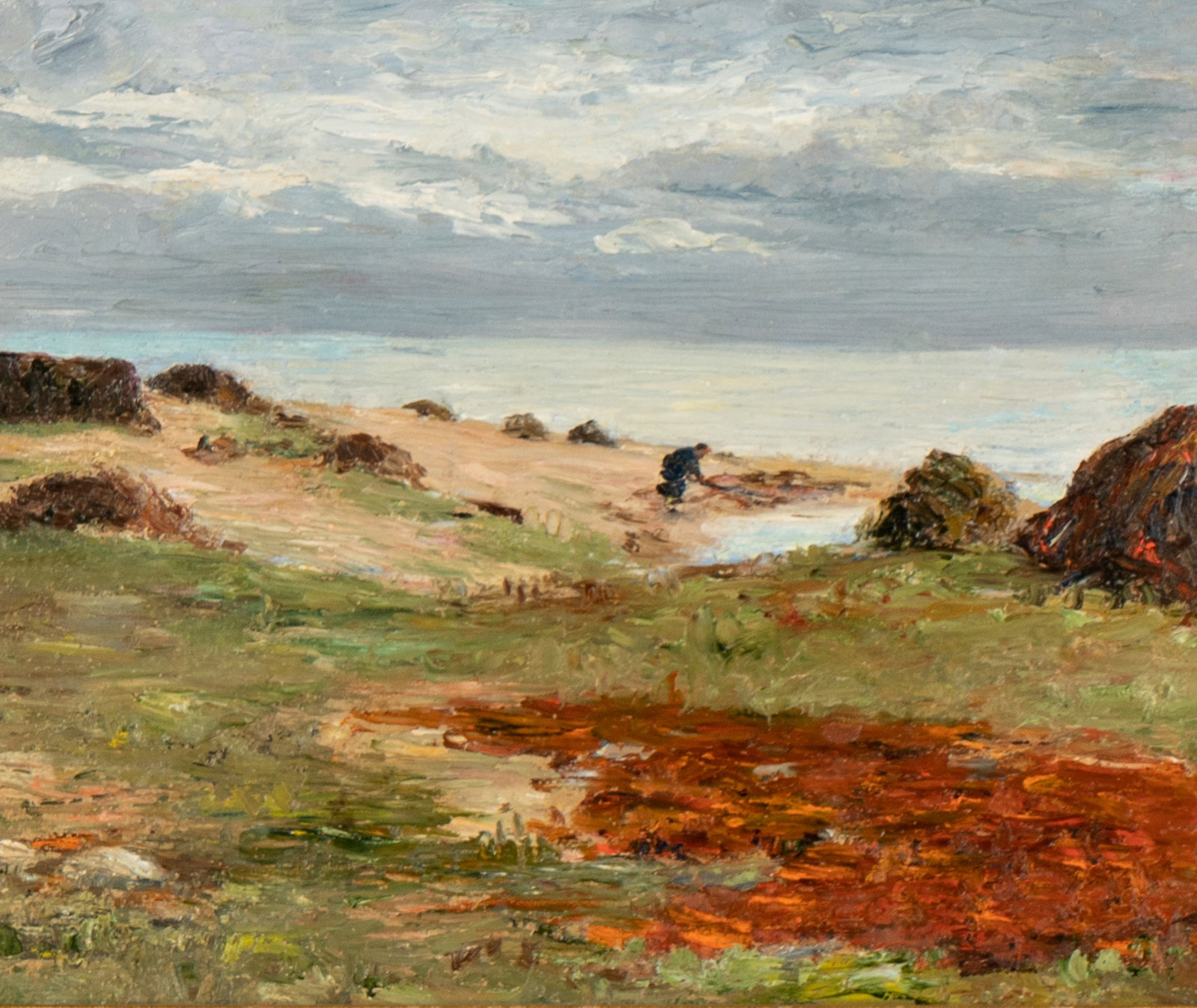 Anna Althea Hills (1882-1930): Laguna Beach: Anna Althea Hills 1882-1930 Laguna Beach oil on board signed verso 10 x 12 in. (25.4 x 30.5 cm.), Frame: 16 3/4 x 18 3/4 in. (42.5 x 47.6 cm.) Provenance: Property from the estate of DeWitt C. McCall 