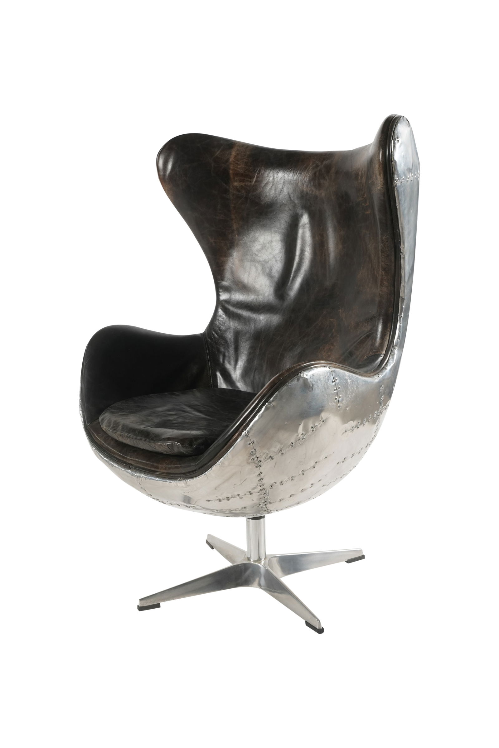 A Restoration Hardware Aviator Swivel Riveted Egg Chair (1 of 7)