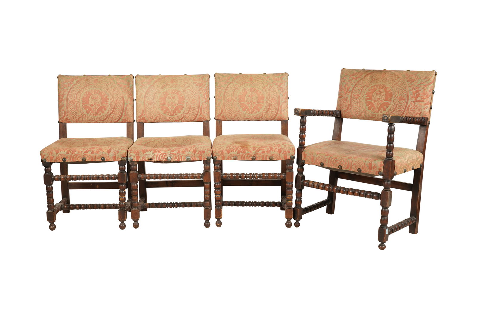A Set of Spanish Revival Walnut Chairs with Fortuny Fabric (1 of 17)
