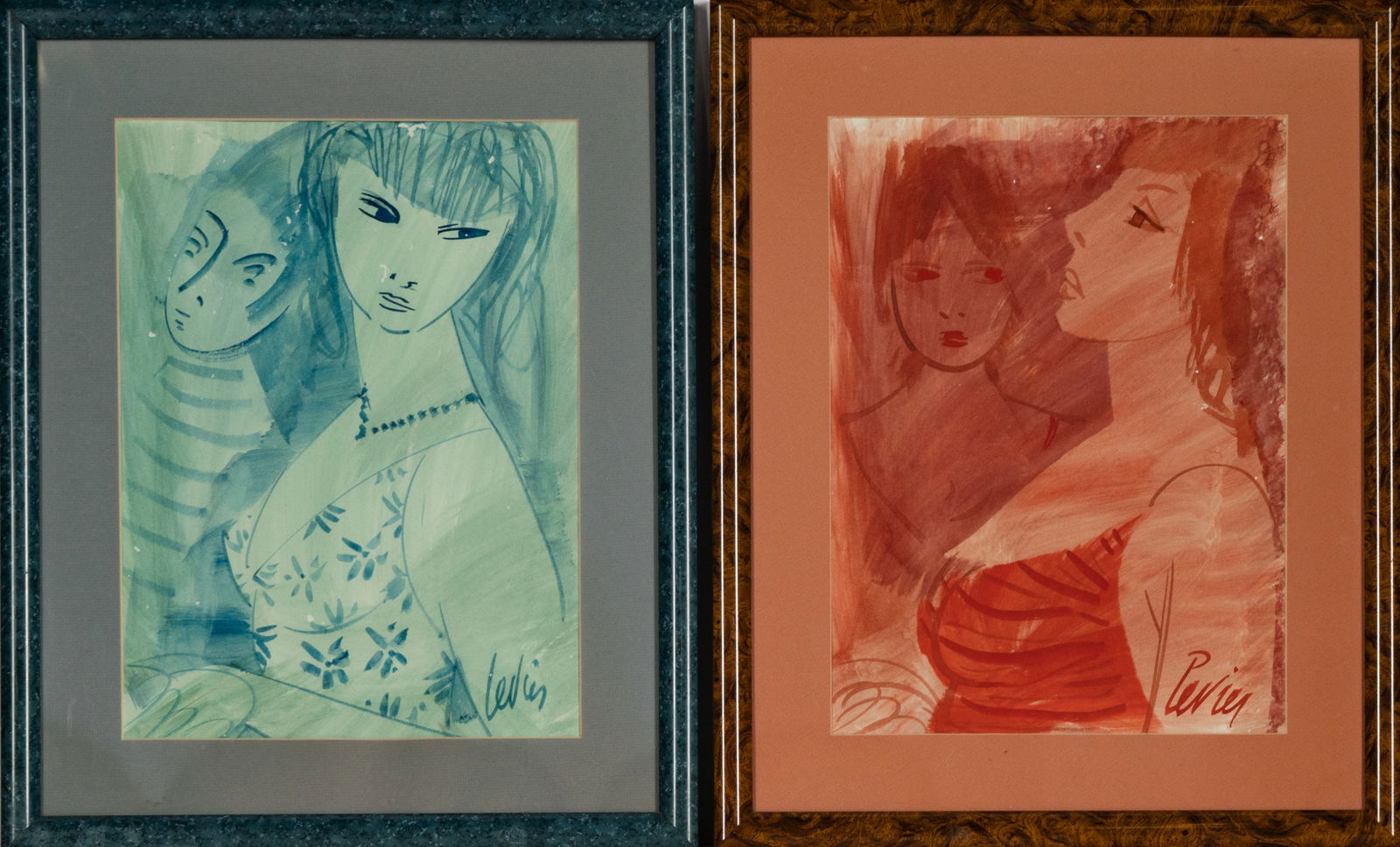 Charles Levier (1920-2003): Two Works: Charles Levier French/American 1920-2003 Two Works each: ink and gouache on paper signed lower right Sight: 16 x 11 1/2 in. (40.6 x 29.2 cm.), Frame: 22 x 17 1/2 in. (55.9 x 44.5 cm.)