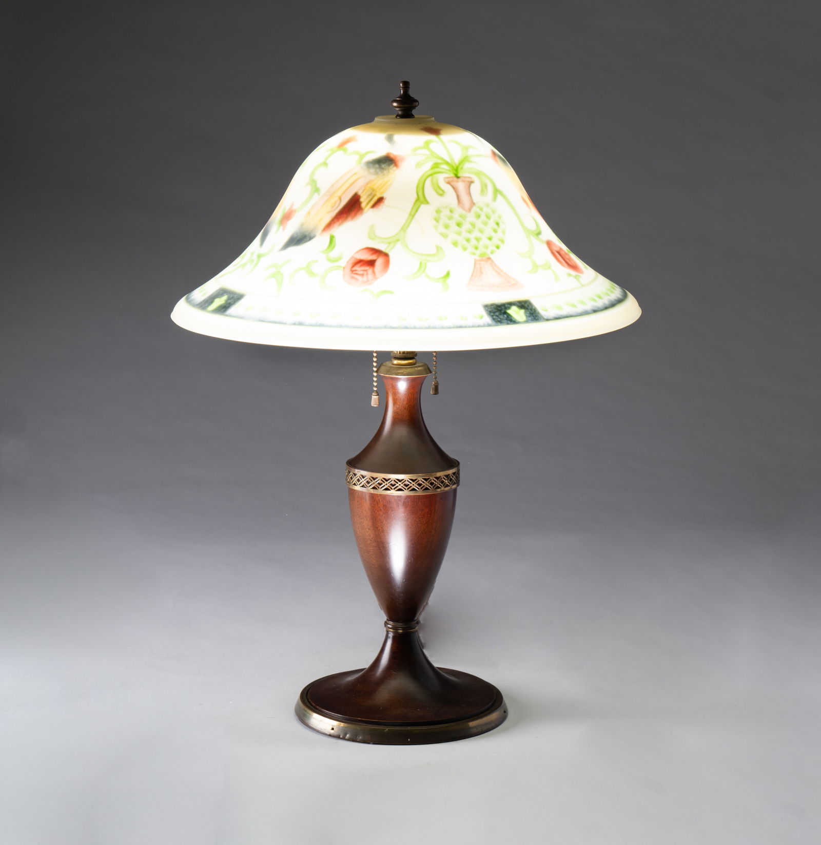 A Reverse-Painted Glass, Wood and Brass Table Lamp (1 of 8)