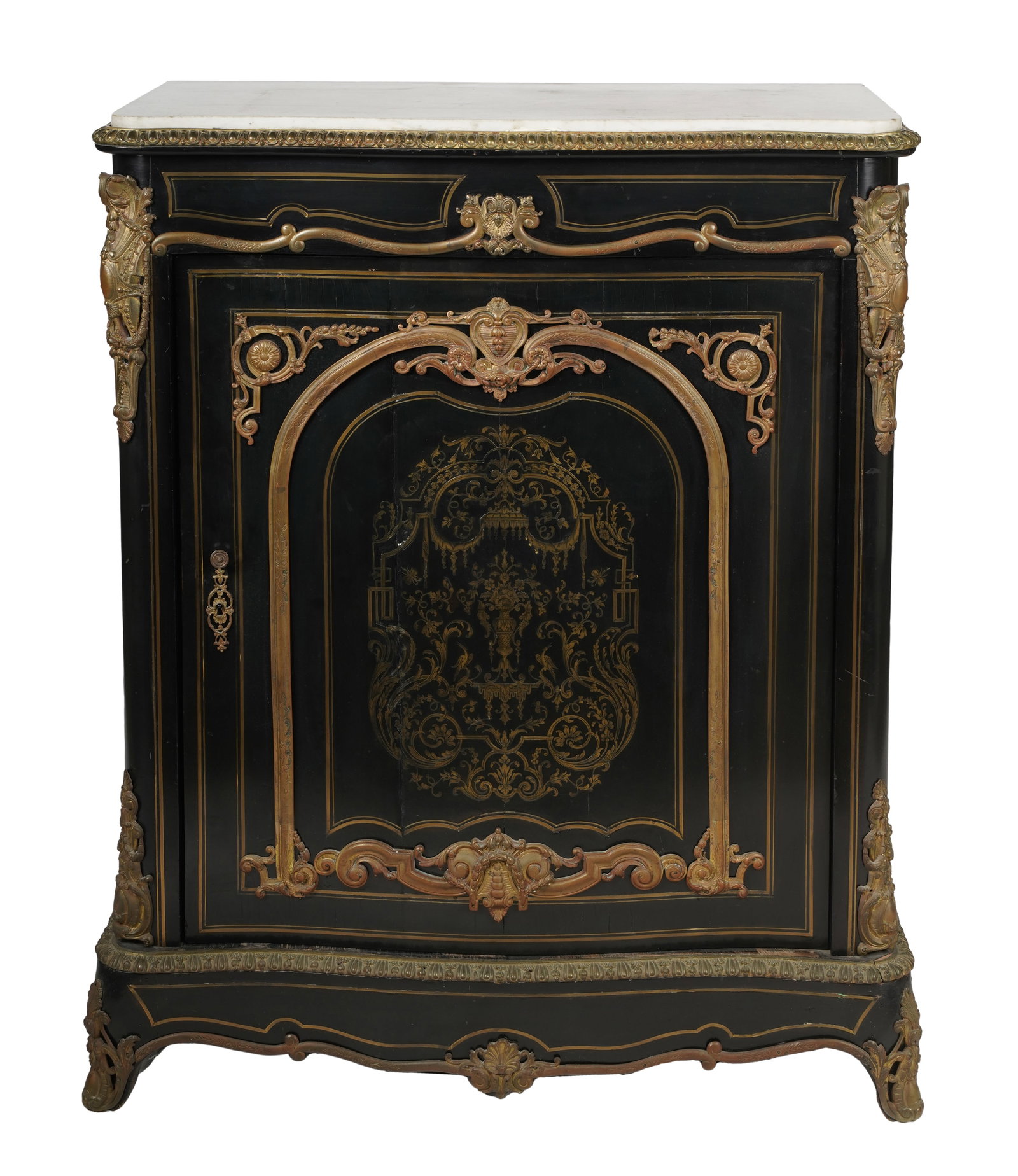 A Napoleon III Gilt Bronze-Mounted Brass Marquetry and Ebonized Cabinet (1 of 10)