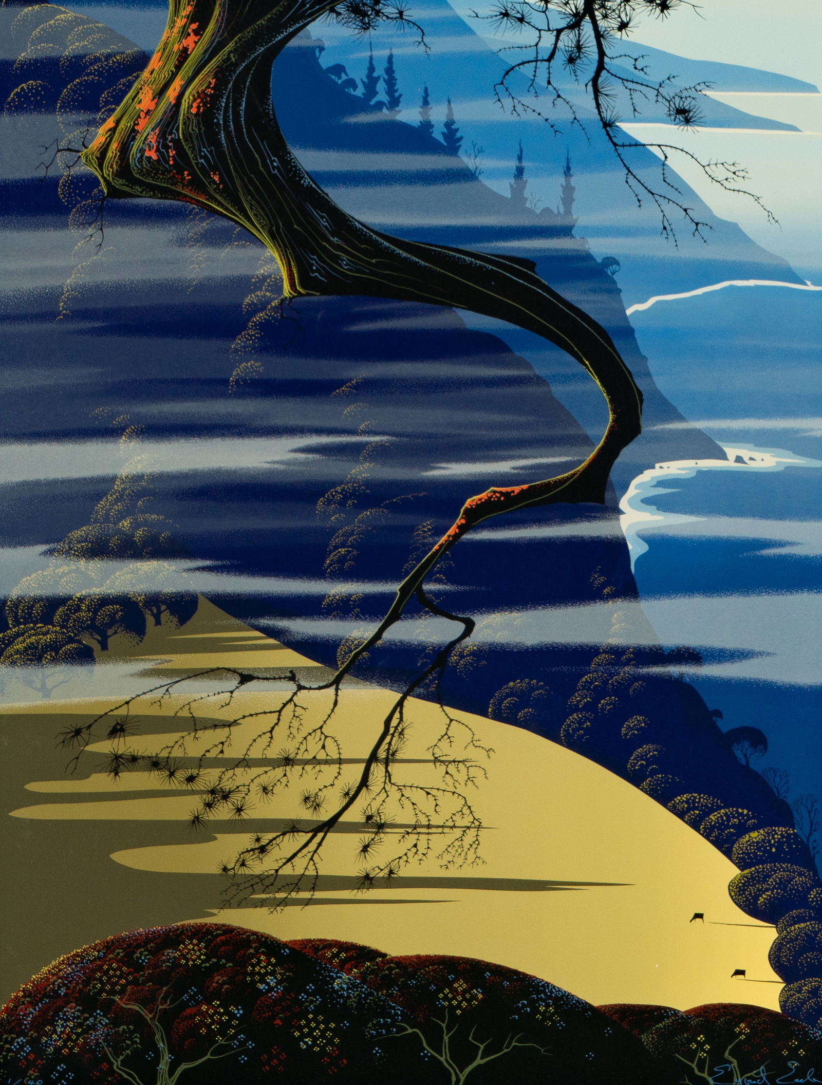 Eyvind Earle (1916-2000): Sea Cliffs and Pine (1 of 11)