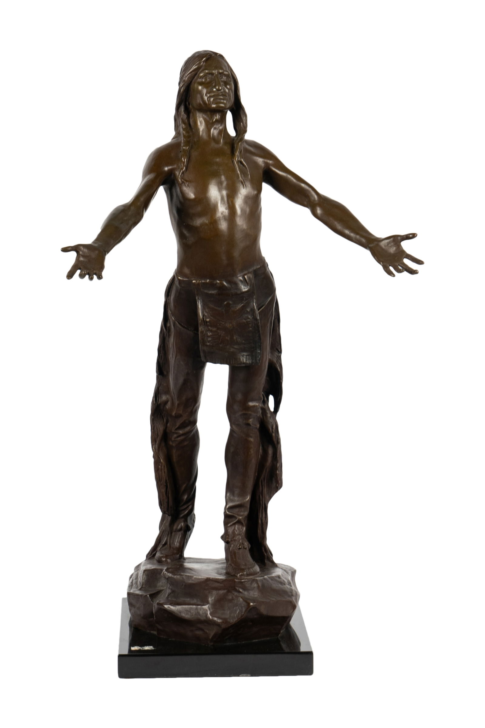 Charles Humphriss (1867-1934): Appeal to the Great Spirit: bronze with brown patination, mounted to plinth; signed and dated 1906 in casting and with Gorham Co. foundry mark Bronze: 29 in. (73.7 cm.) high, Overall: 30 1/2 in. (77.5 cm.) high; Plinth: 12 1/2 x