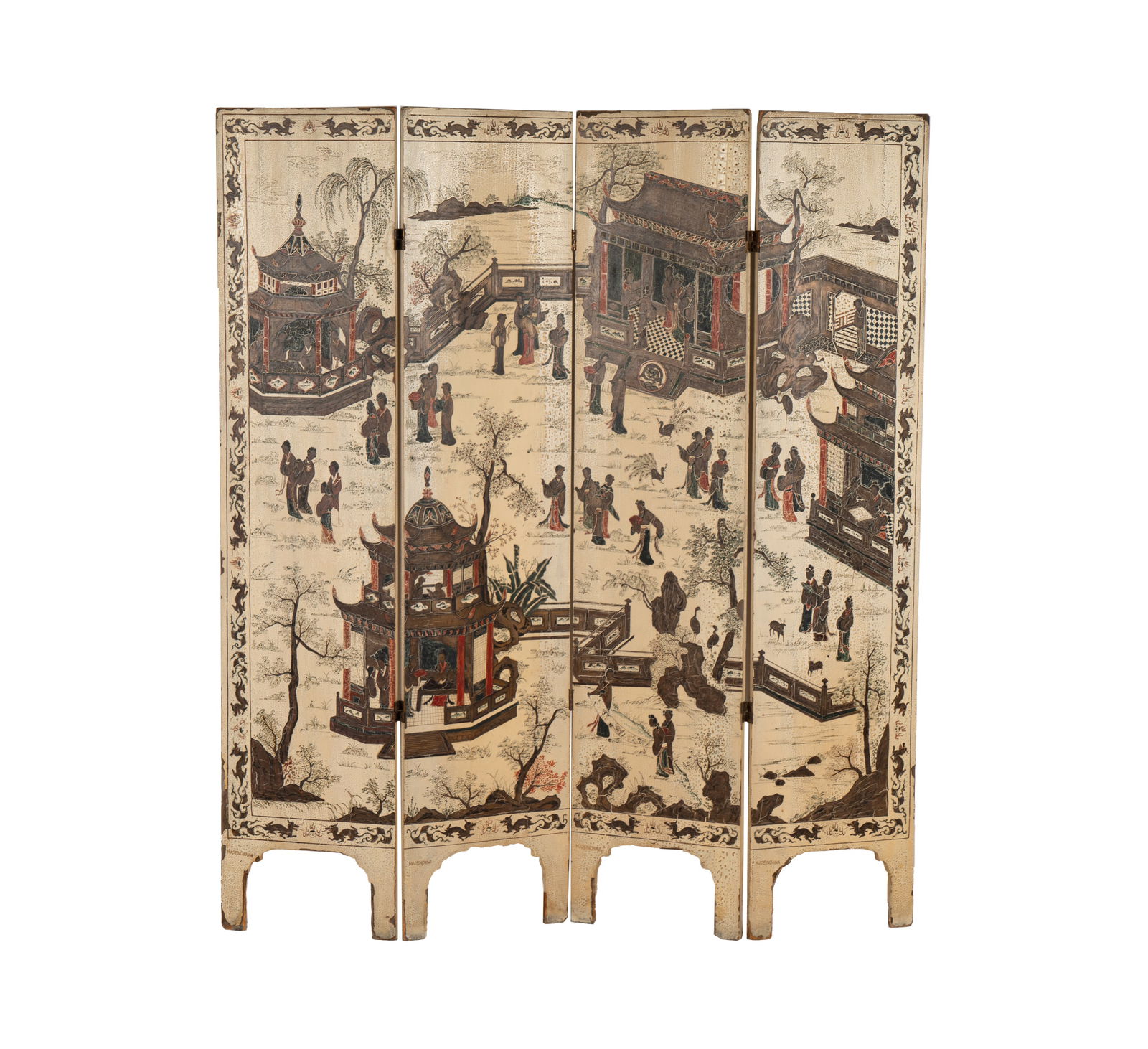 A Chinese Painted Wood Four-Panel Screen (1 of 13)
