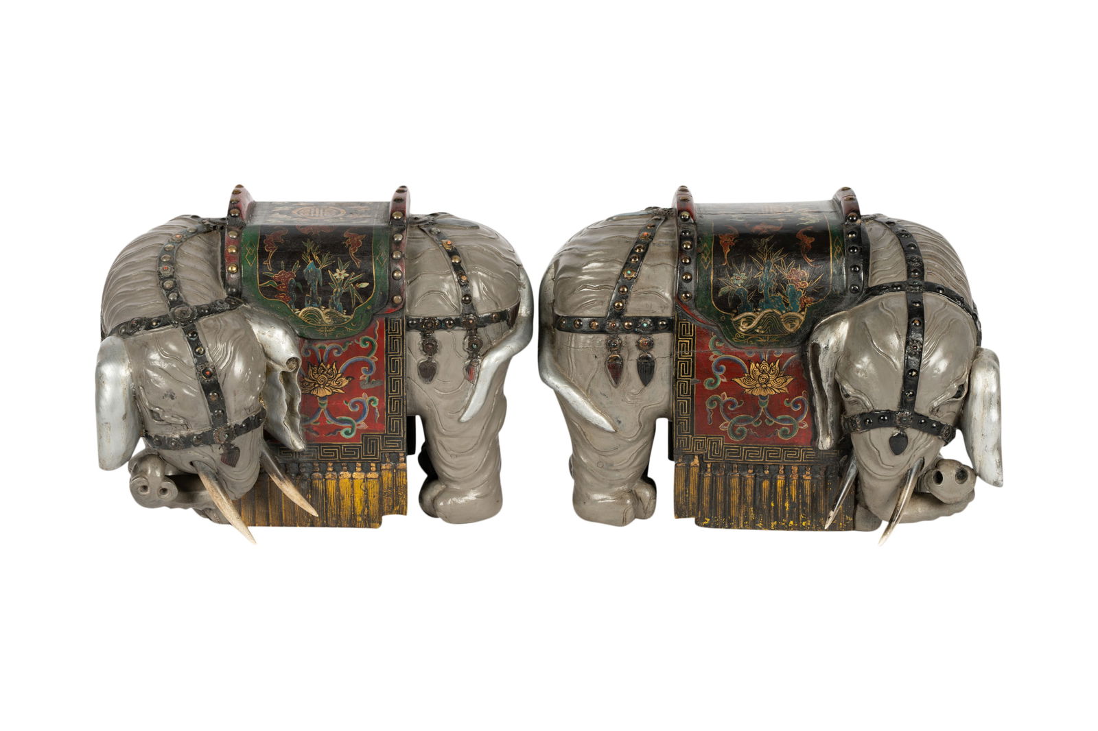 A Pair of Asian Painted Wood Elephant Figures (1 of 20)