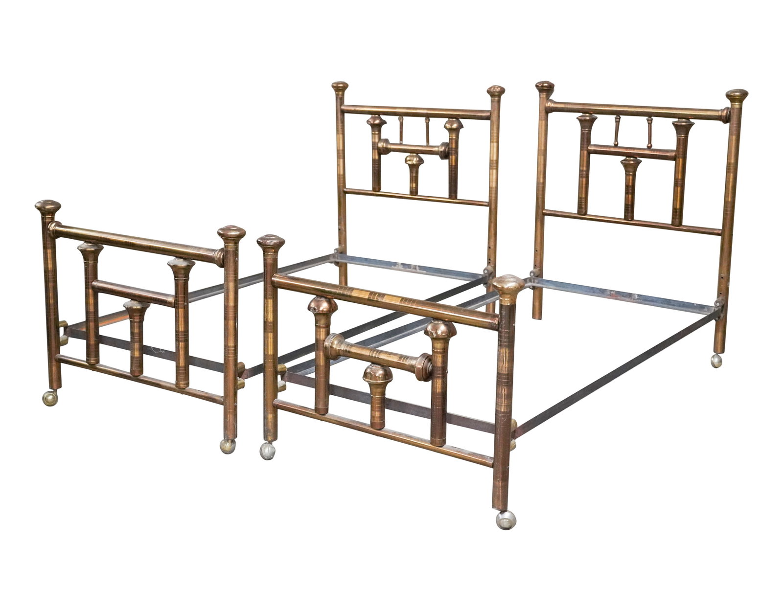 A Pair of Brass Beds: Overall: 51 x 40 x 84 in. (129.5 x 101.6 x 213.4 cm.), Interior: 38 x 74 in. (96.5 x 188 cm.) Provenance: The Estate of Francis Neiman, Beverly Hills