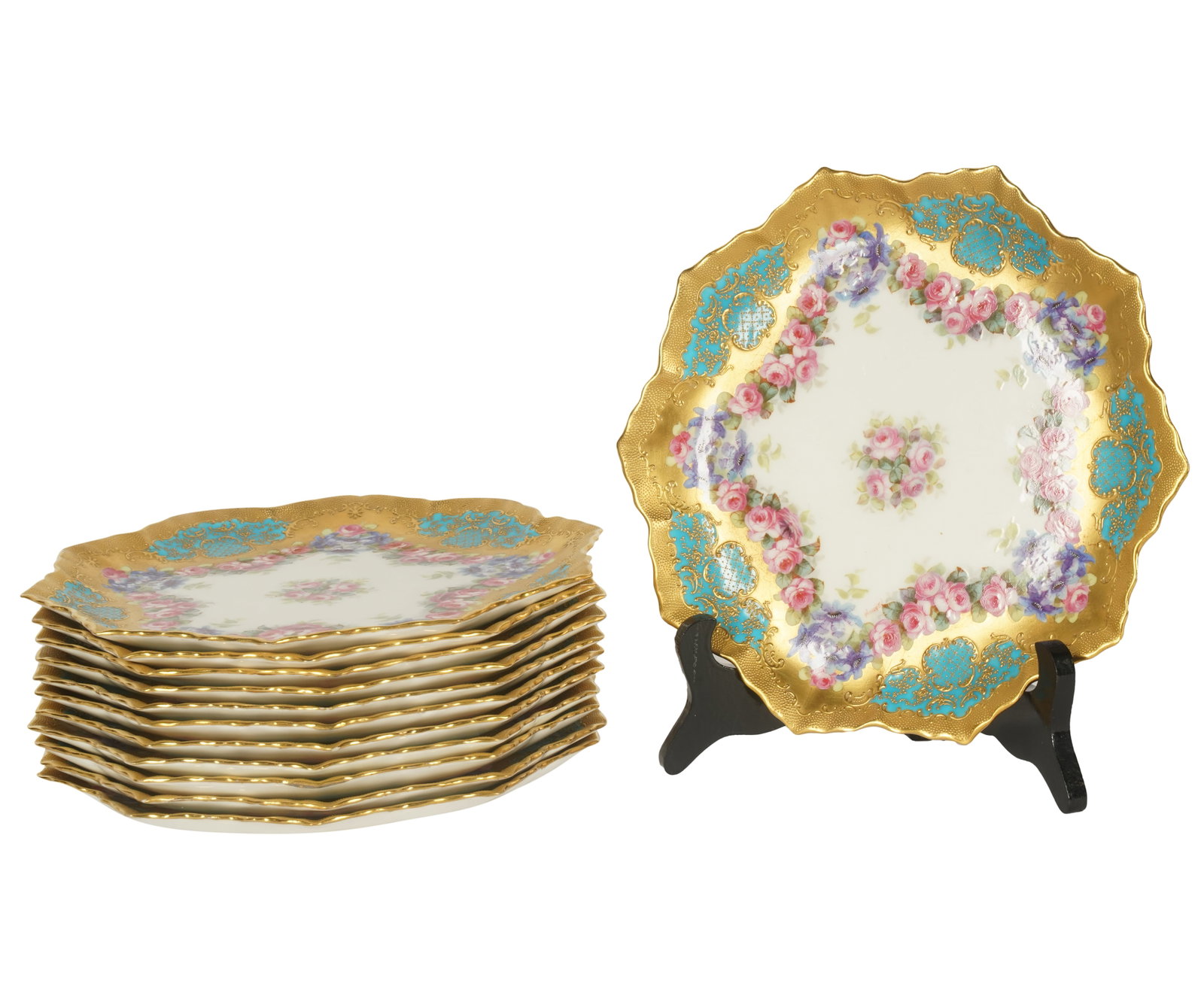 A Set of Twelve Royal Doulton for Tiffany and Co. Dessert Plates: each hand-painted; each marked 9 in. dia. (22.9 cm.) dia.