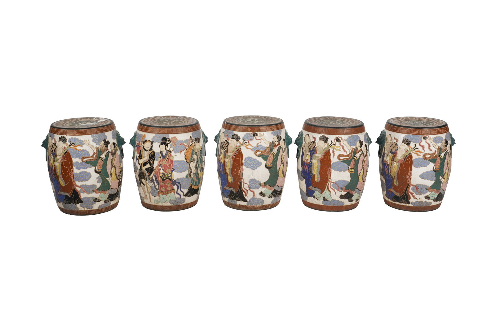 A Set of Chinese Ceramic Garden Seats: each 16 1/2 x 12 1/2 in. [5 pieces] Provenance: The Estate of Francis Neiman, Beverly Hills