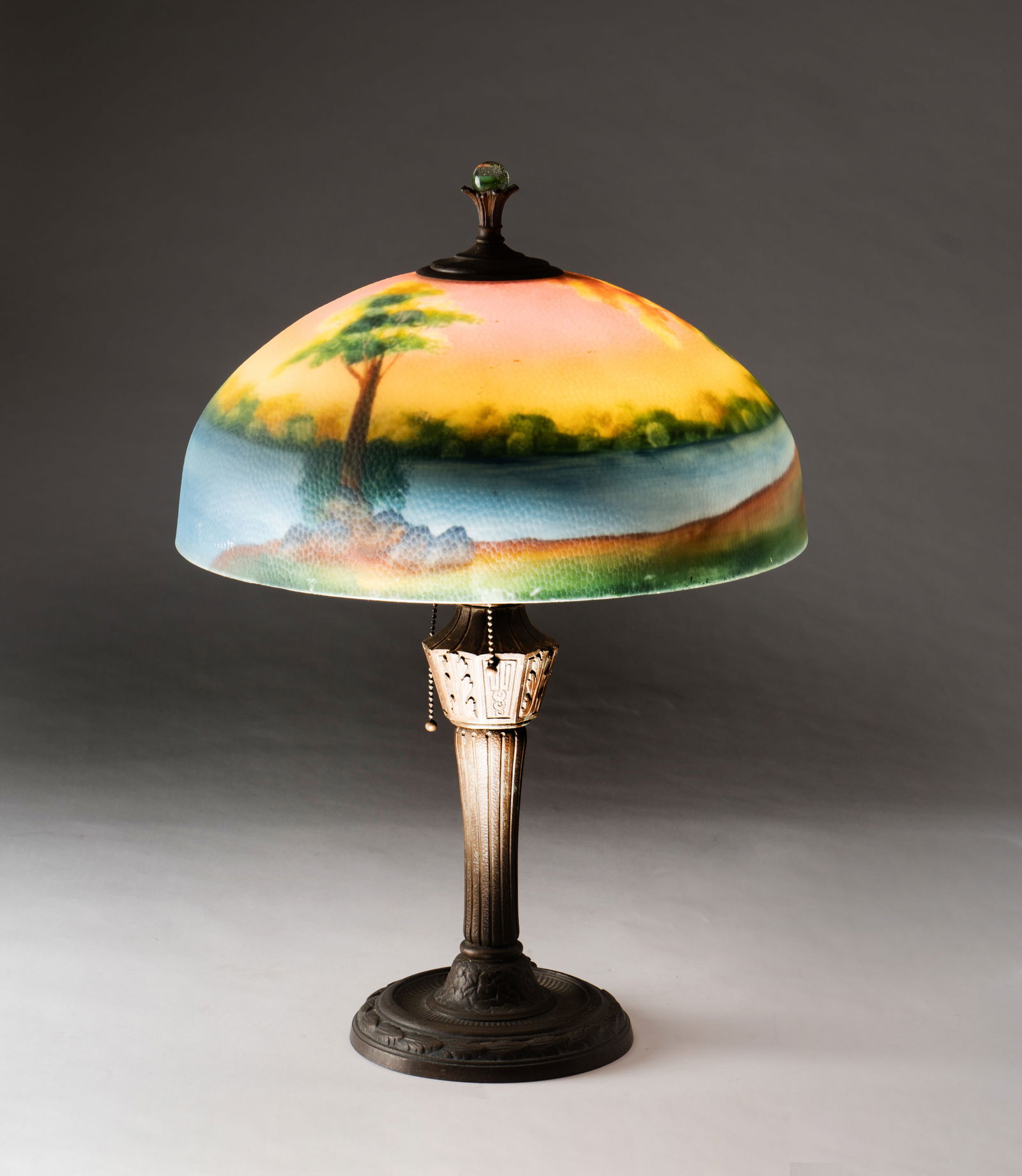 A Handel-Style Reverse-Painted Glass Scenic Table Lamp (1 of 10)
