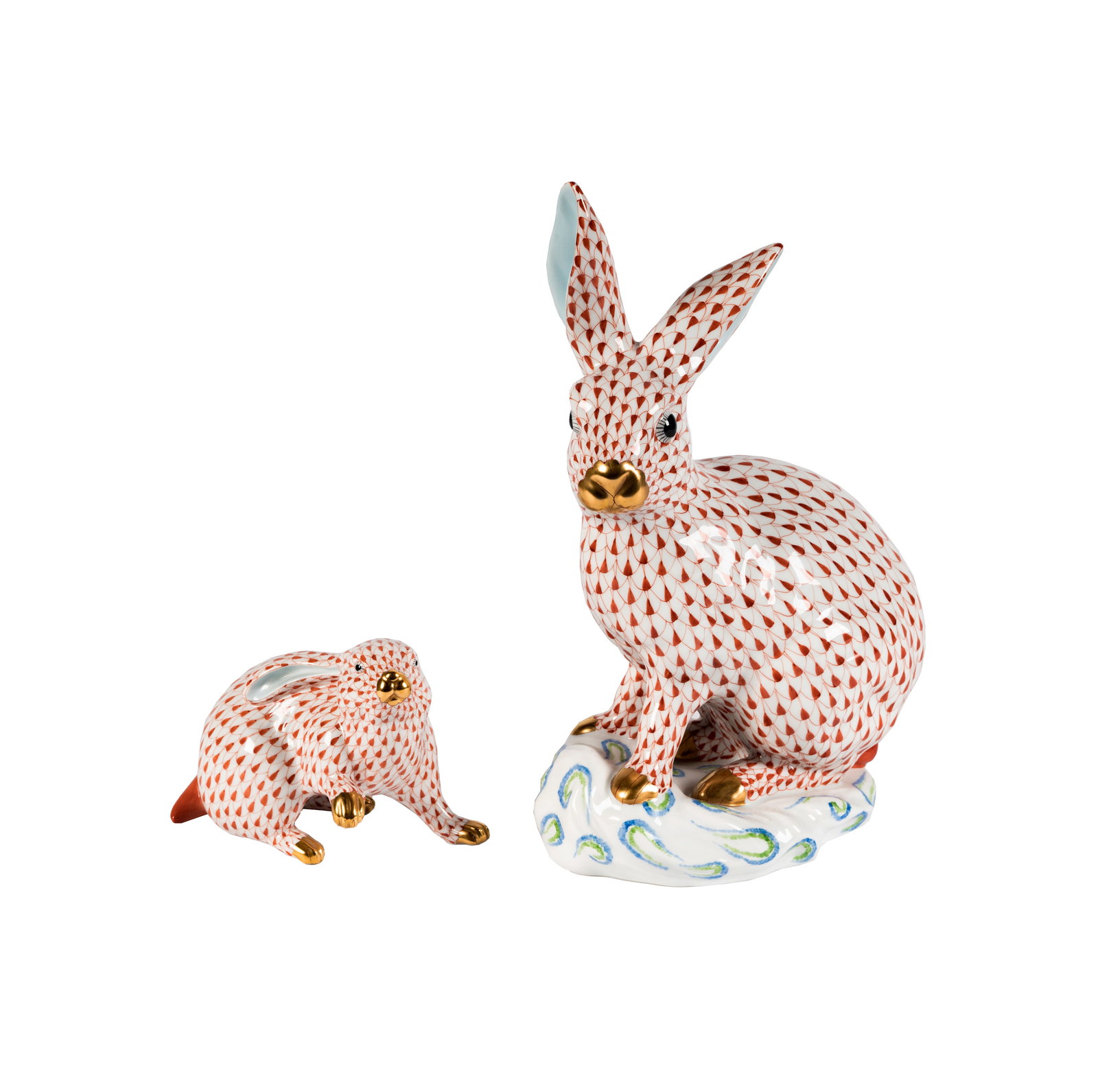 Two Herend Red Fishnet Porcelain Rabbit Figures (1 of 20)