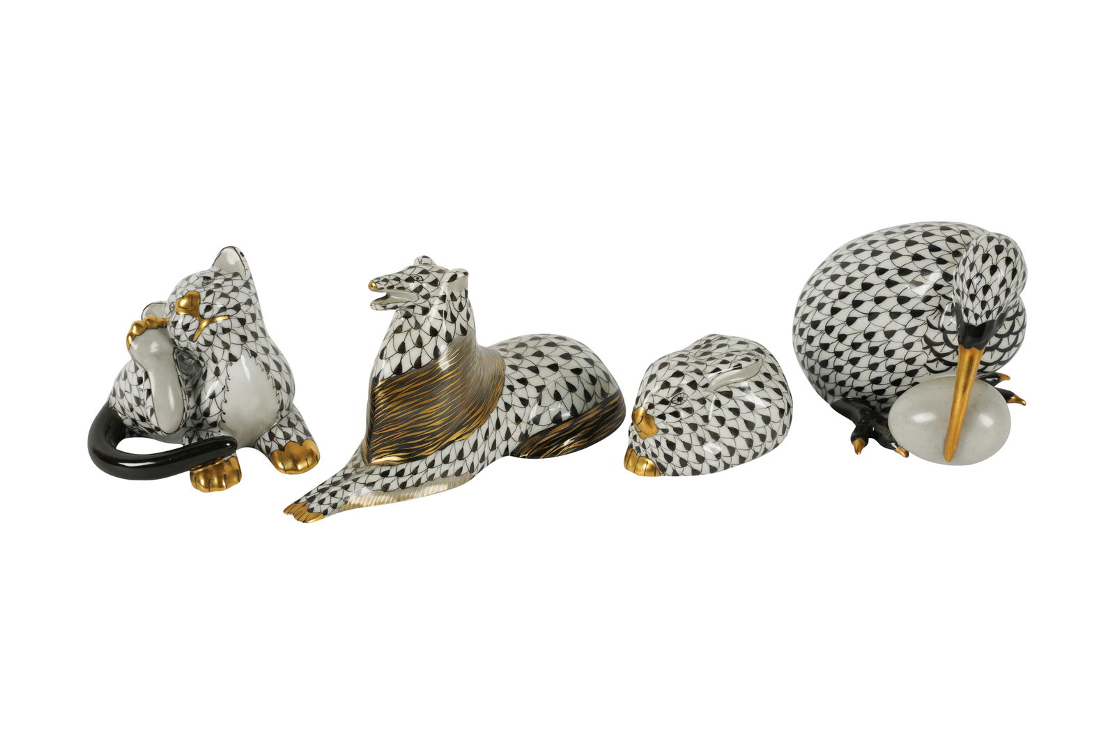 A Group of Four Herend Fishnet Porcelain Animal Figures (1 of 6)
