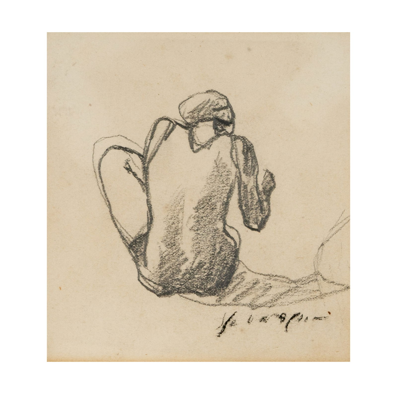 Henri Baptiste Lebasque, 1865 - 1937, Baigneuse Assise: Henri Baptiste Lebasque 1865 - 1937 Baigneuse Assise charcoal on paper charcoal on paper; signed lower right Sight: 4 3/4 x 4 3/4 in. (12.1 x 12.1 cm.), Frame: 11 x 10 1/4 in. (27.9 x 26 cm.)