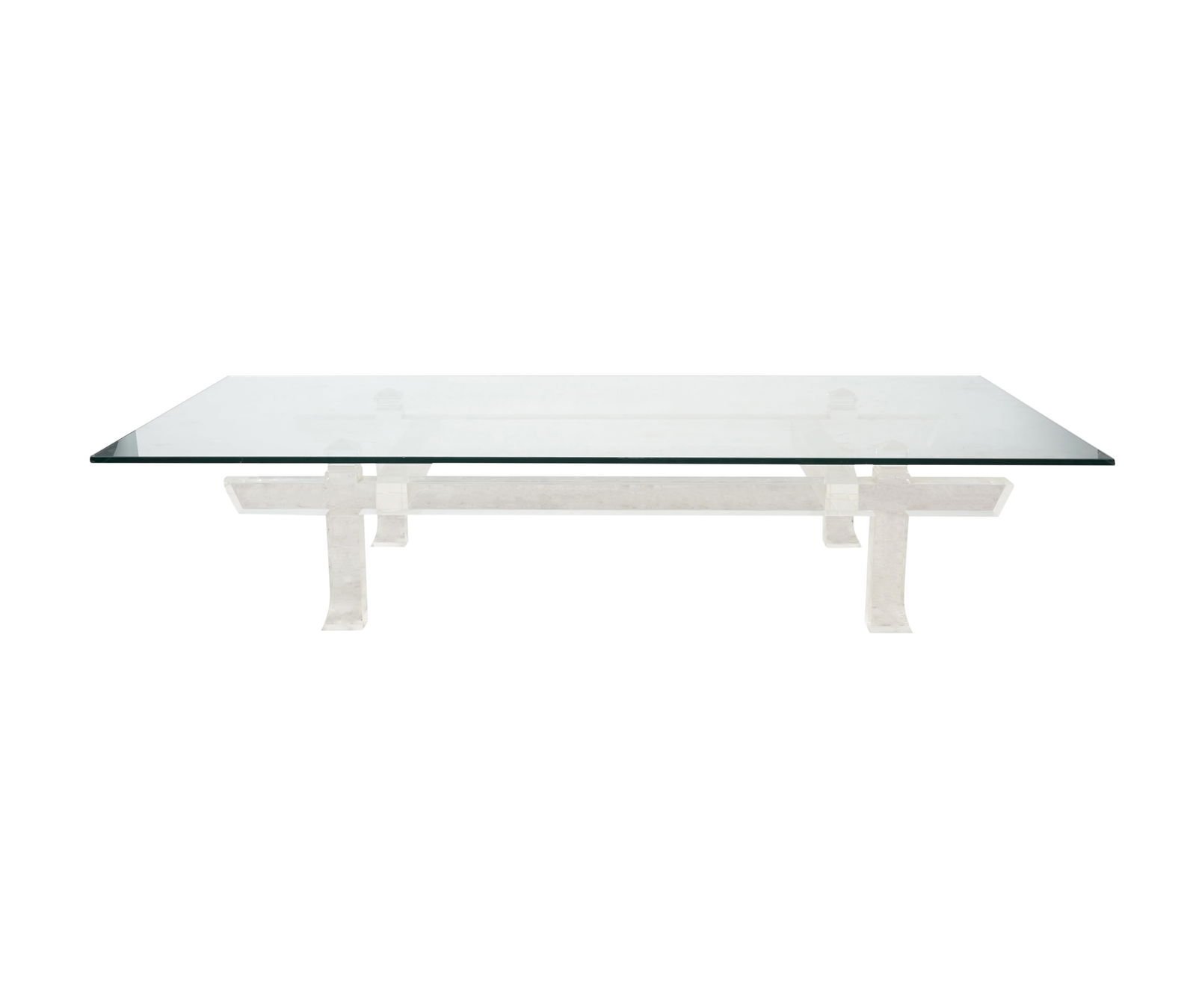 A Lucite Coffee Table: with removable glass top 13 1/2 x 66 x 33 in. (34.3 x 167.6 x 83.8 cm.)