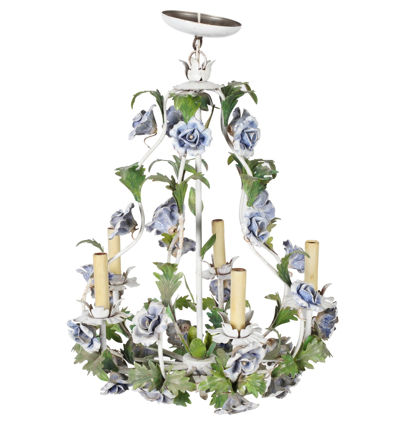 An Italian Painted Tole Fixture: with five lights Approximately 24 in. (61 cm.) high