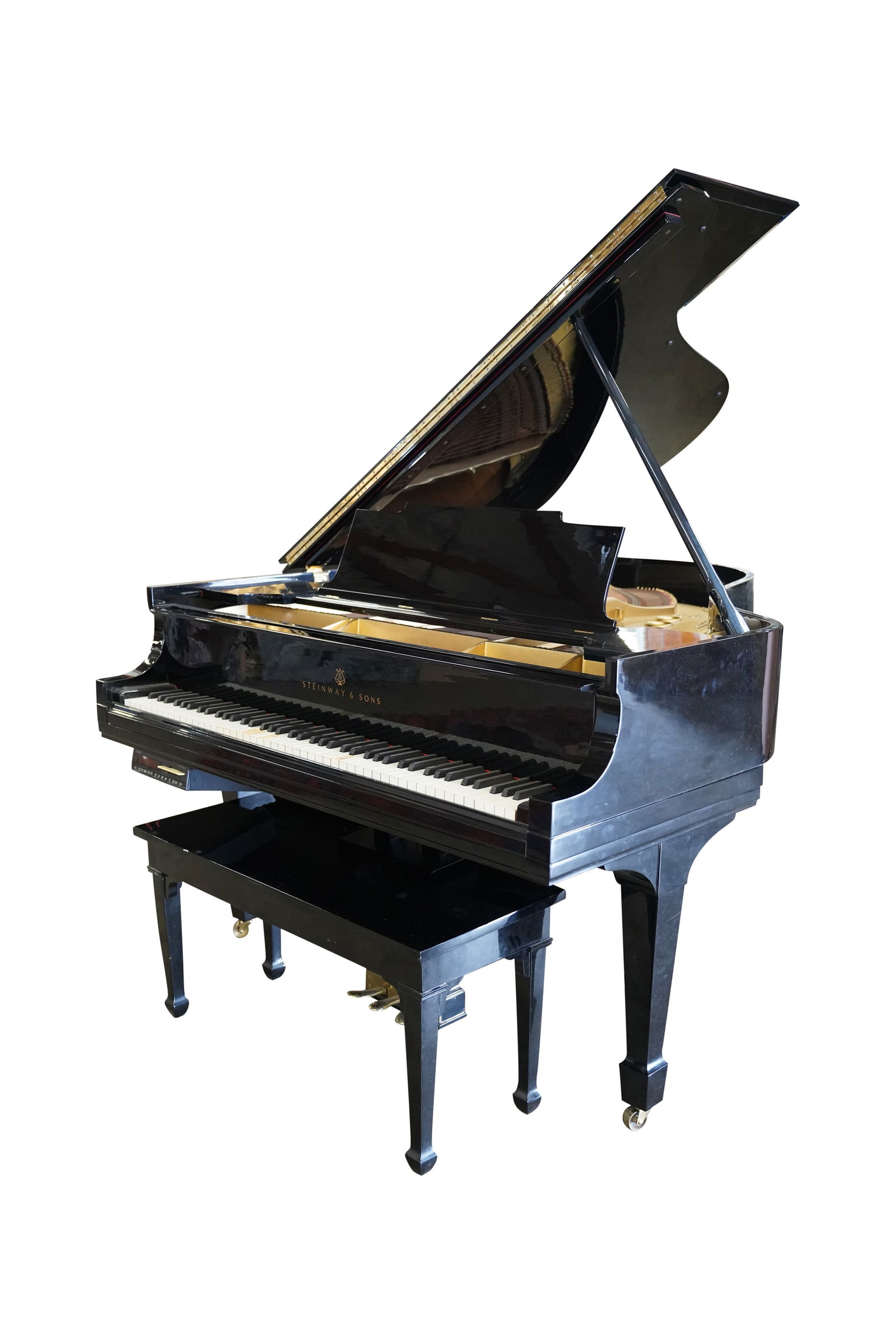 A Steinway Ebony Case Grand Piano: Model M, serial no. 182882 (5'7"); with bench Bench: (18 1/2 x 37 x 15 in.) Provenance: The Estate of Marilyn Gilfenbain, Beverly Hills