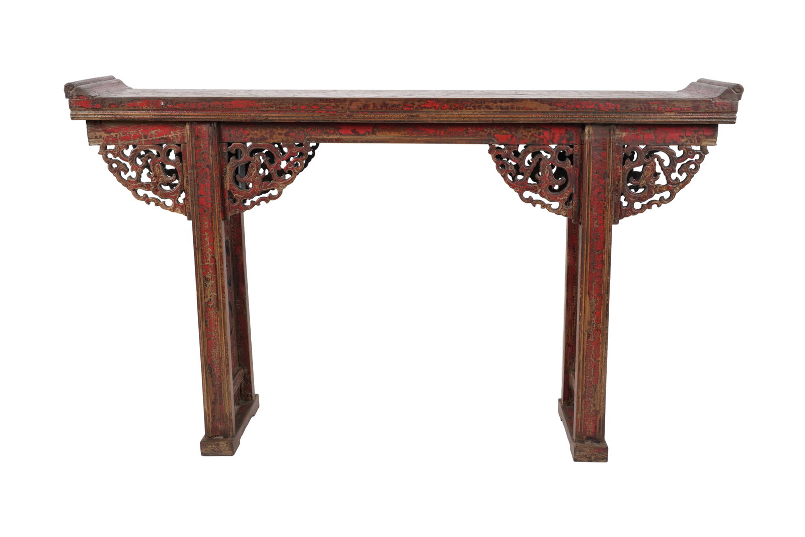 A Chinese Altar Table: with fretwork spandrels 34 x 60 x 13 in. (86.4 x 152.4 x 33 cm.)
