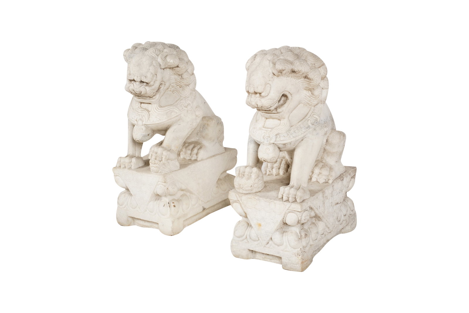 A Pair of Chinese Carved Marble Foo Dogs (1 of 2)