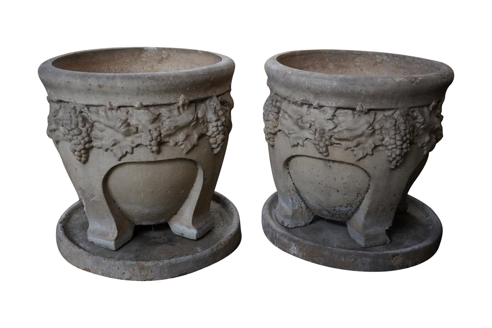A Pair of Alberhill Arts and Crafts Garden Pots: Alexander W. Robertson for Alberhill Pottery, 1913-1914, Riverside CA.; having original bases; with factory marks to exterior Overall: 17 1/2 x 18 in. (44.5 x 45.7 cm.)