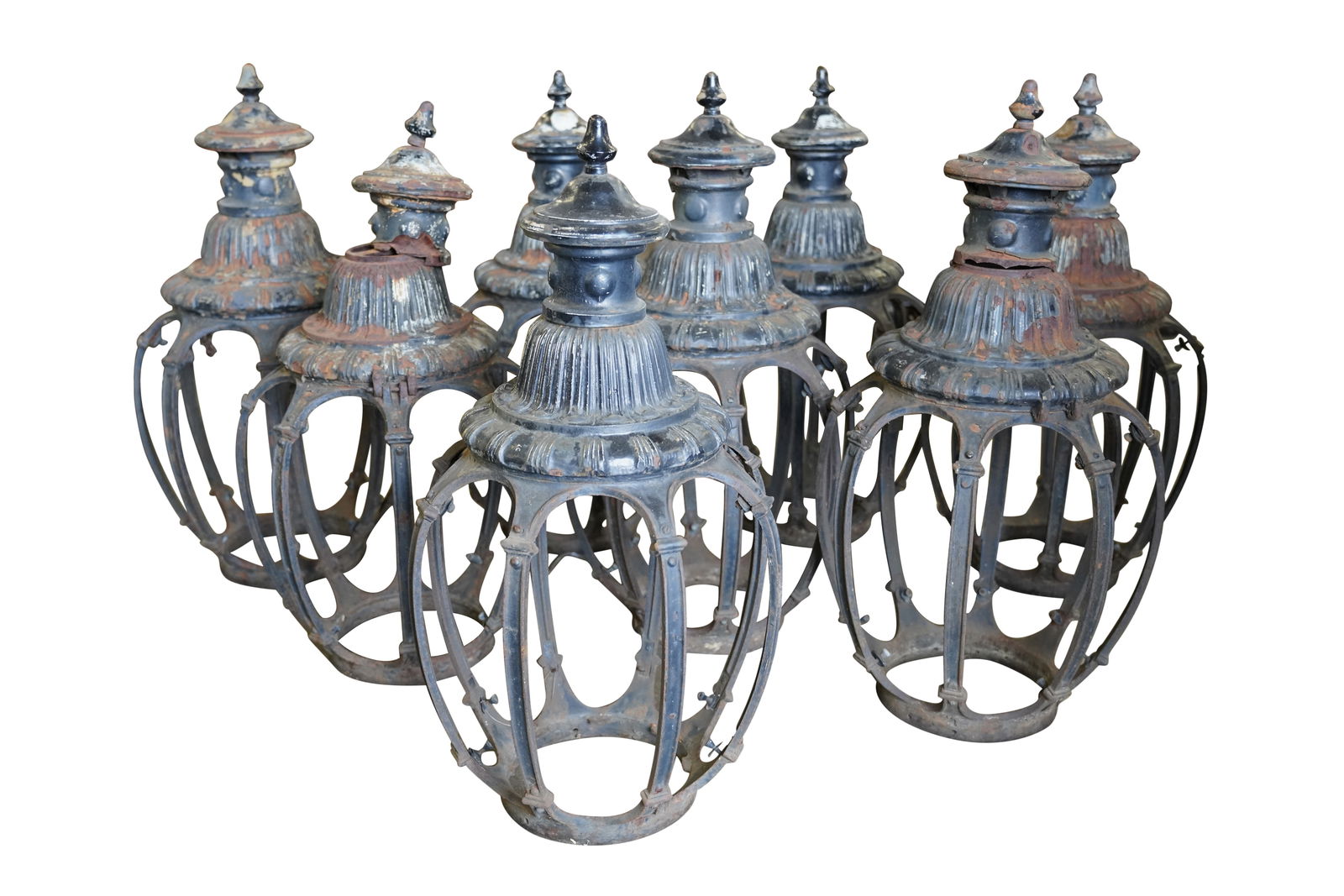 A Set of Eight Old Los Angeles Iron Street Lanterns: unmarked 34 x 18 in. (86.4 x 45.7 cm.)