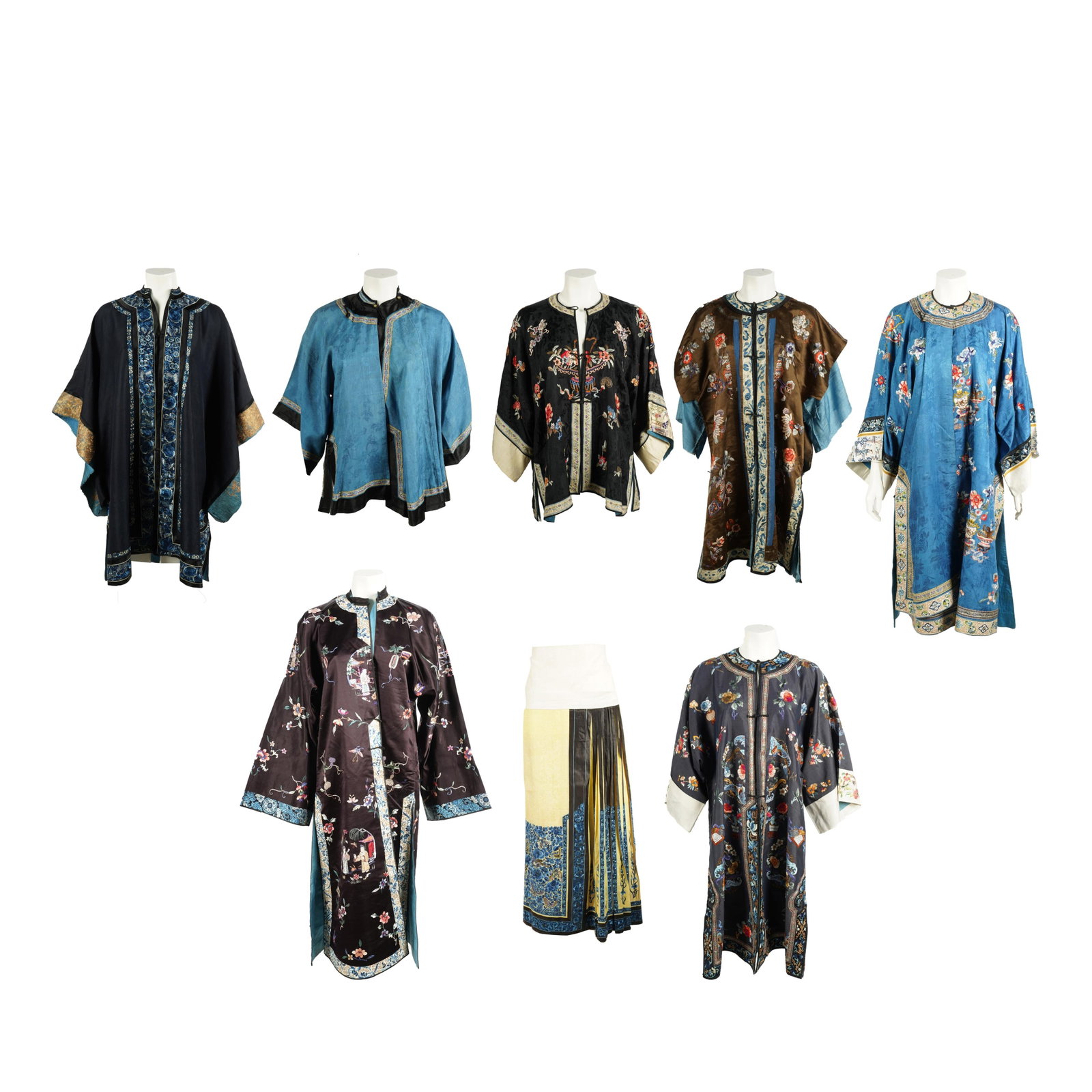 A Group of Chinese Garments: silk with embroidery [8 pieces]