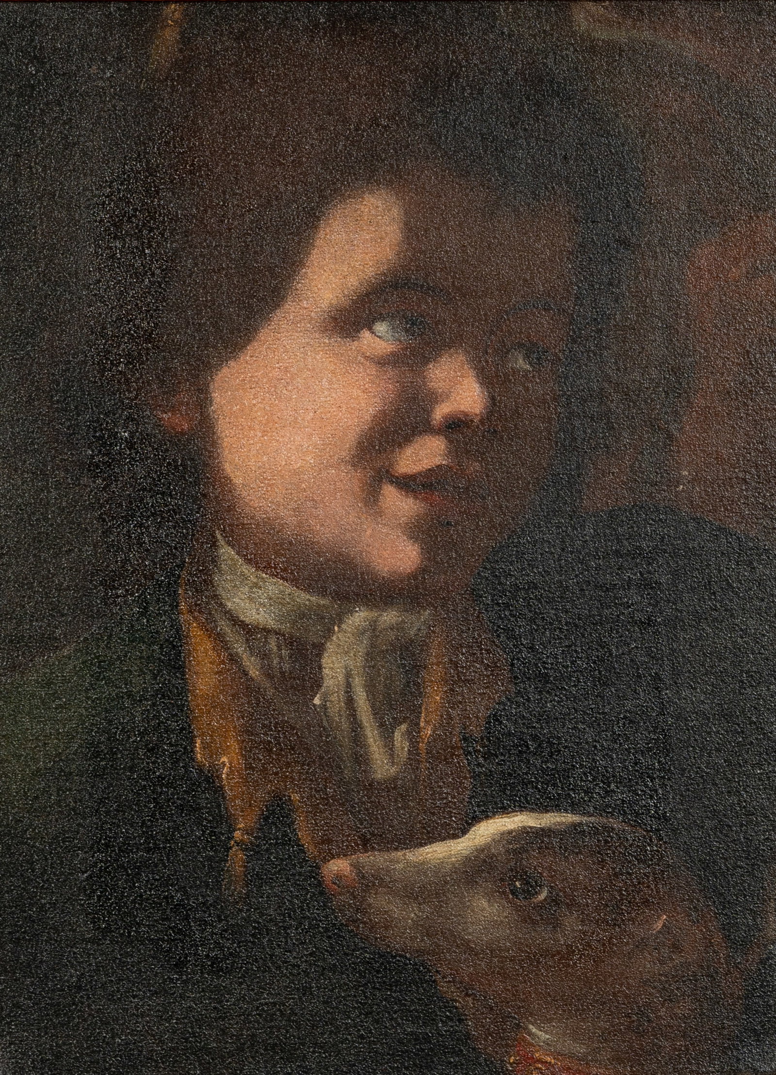 Italian School: Boy with Dog: oil on canvas, relined; unsigned 16 x 12 in. (40.6 x 30.5 cm.), Frame: 24 x 19 1/2 in. (61 x 49.5 cm.)