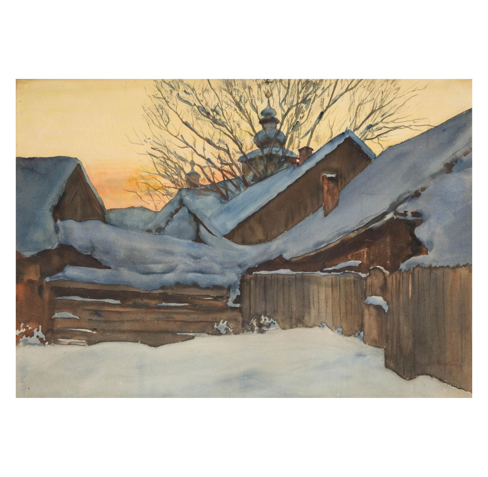 Russian School: Snowy Rooftops, signed A.Y. Golovin (1 of 8)