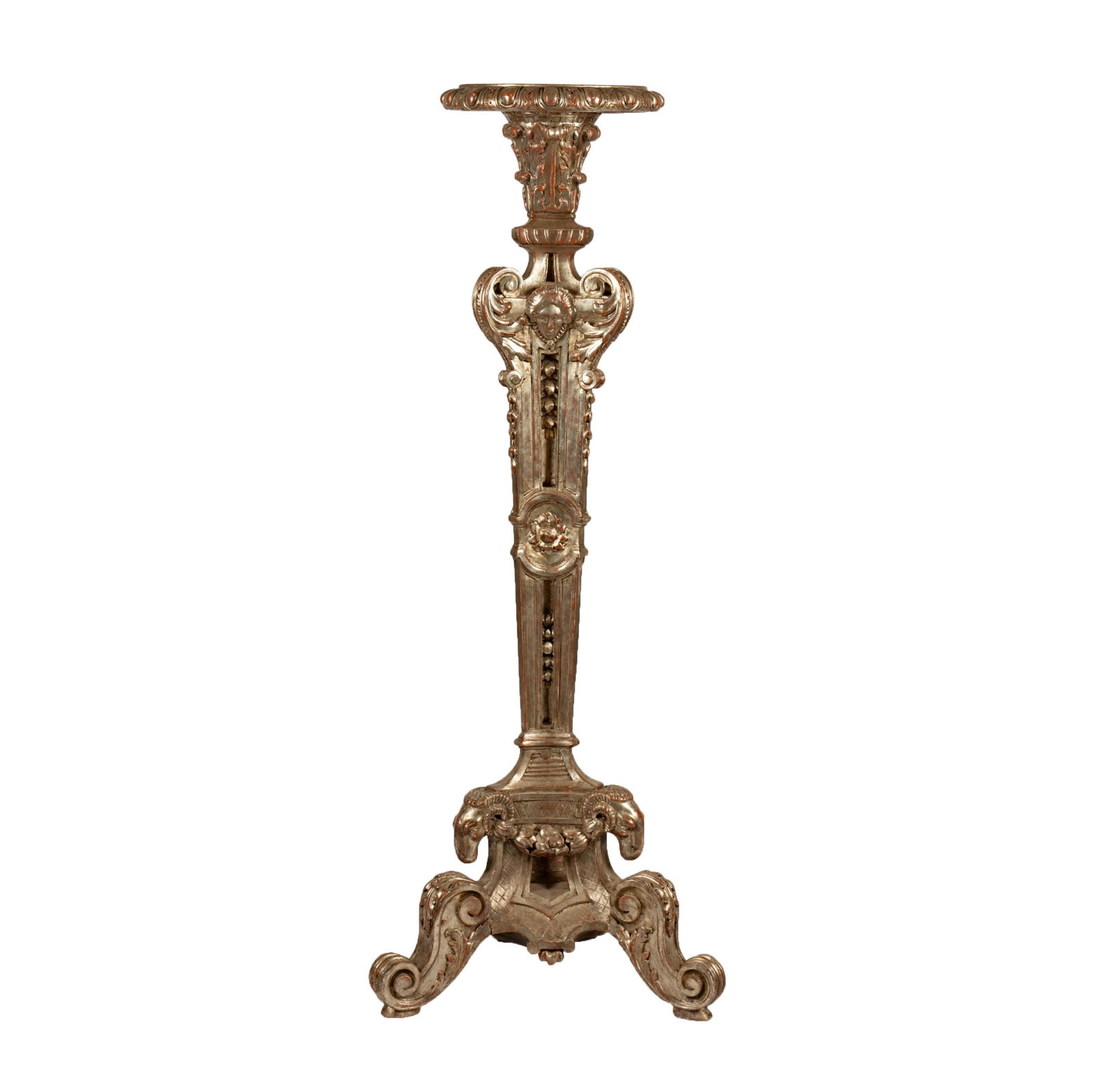 L. Rossi: Italian Baroque-Style Silver-Leaf Tripod Torchiere (1 of 11)