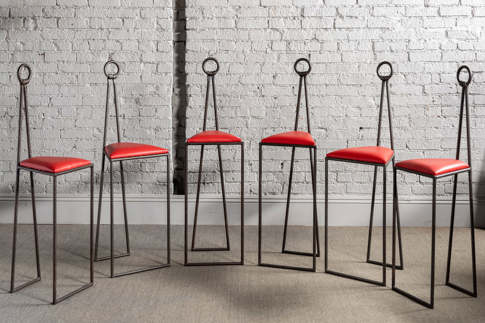 Adesso Imports Studio Line: Set of Six Iron and Red Leather Barstools (1 of 20)