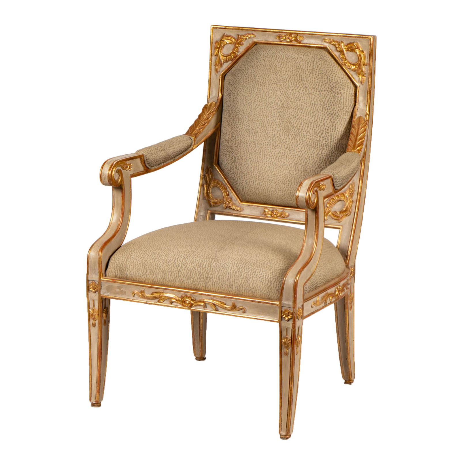 L. Rossi: Fine Italian Neoclassical-Style Grey-Painted and Parcel Gilt Armchair (1 of 8)
