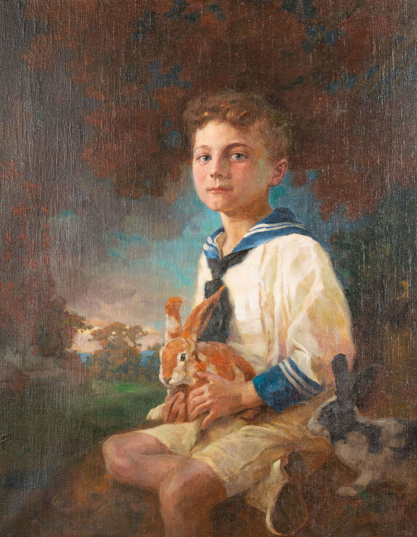 Russian School: Portrait of a Young Boy with Rabbit (1 of 18)