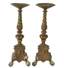 A Pair of Baroque-Style Brass Candlesticks
