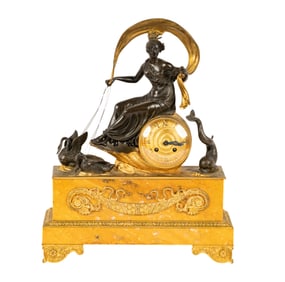 A French Empire-Style Bronze and Marble Figural Mantel Clock