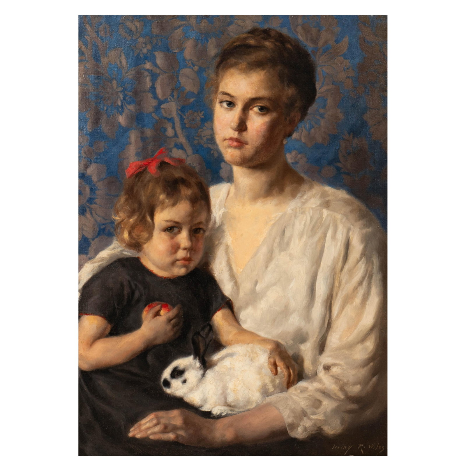 Portrait of a Mother and Child with Rabbit: oil on canvas; inscribed "Irving R. Wiles" lower right 29 1/2 x 21 in. (74.9 x 53.3 cm.), Frame: 37 1/2 x 29 1/2 in. (95.3 x 74.9 cm.)