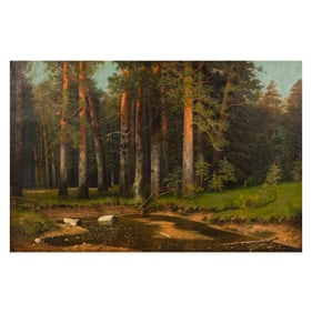 Konstantin Kryzhitsky (1858-1911): Figure Near a Forest Pond