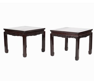 A Pair of Chinese Carved Hardwood End Tables