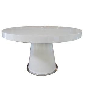 A White-Lacquered Round Pedestal Dining Table