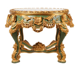A Baroque-Style Green-Painted and Gilt Center Table