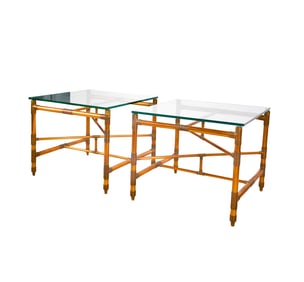 A Pair of Copper and Glass Square Side Tables