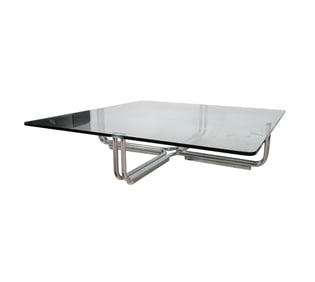 A Square Glass and Chrome Coffee Table